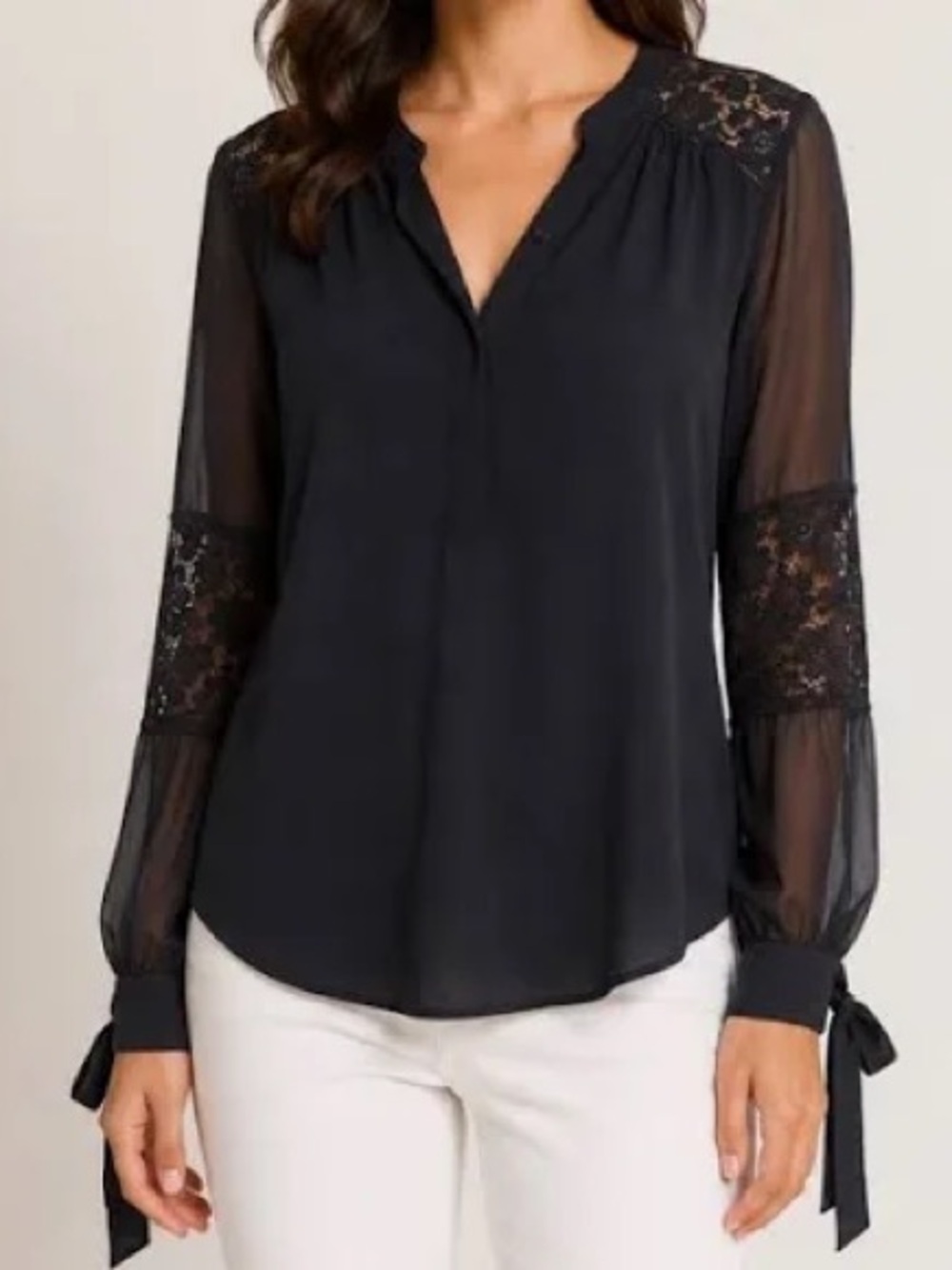 Rebecca Taylor Navy Silk and Lace blouse